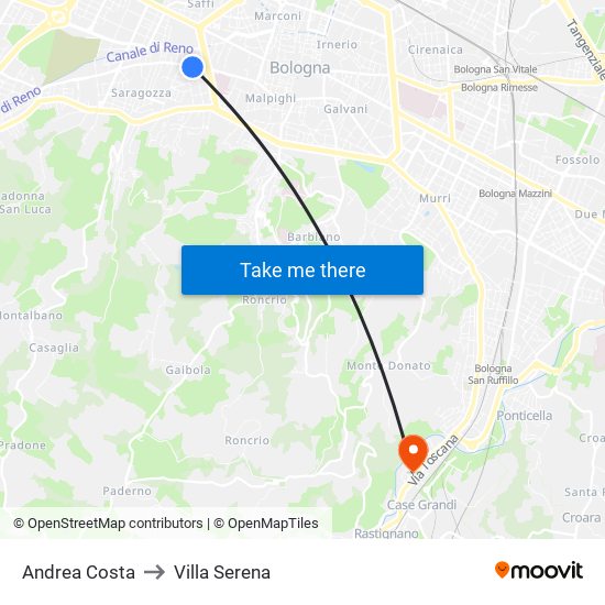 Andrea Costa to Villa Serena map