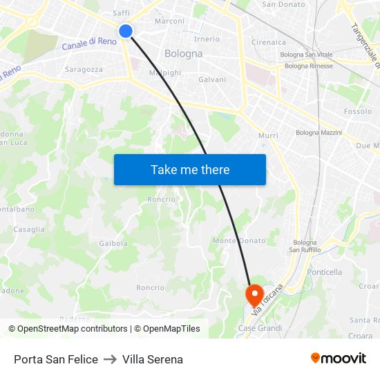 Porta San Felice to Villa Serena map