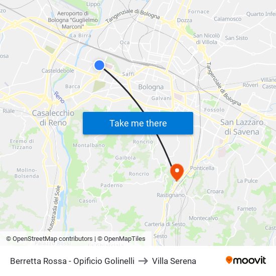 Berretta Rossa - Opificio Golinelli to Villa Serena map