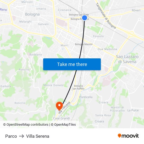 Parco to Villa Serena map