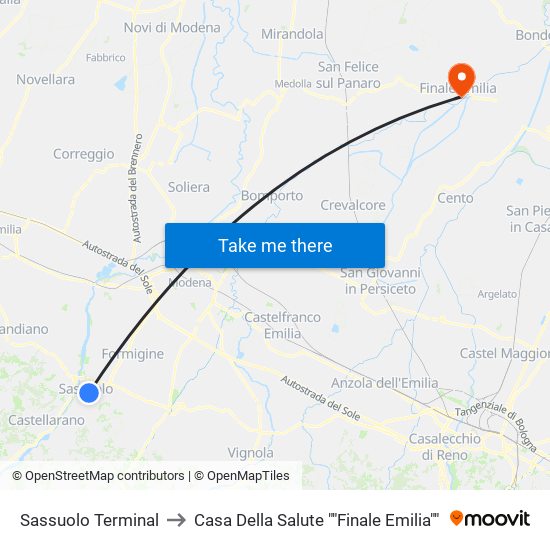 Sassuolo Terminal to Casa Della Salute ""Finale Emilia"" map