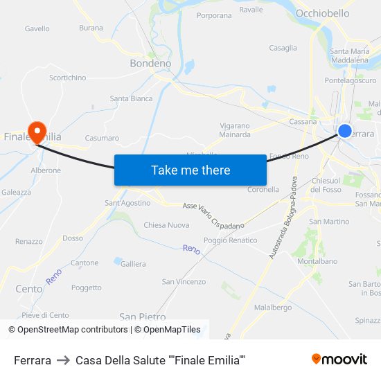 Ferrara to Casa Della Salute ""Finale Emilia"" map