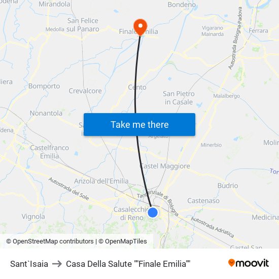 Sant`Isaia to Casa Della Salute ""Finale Emilia"" map