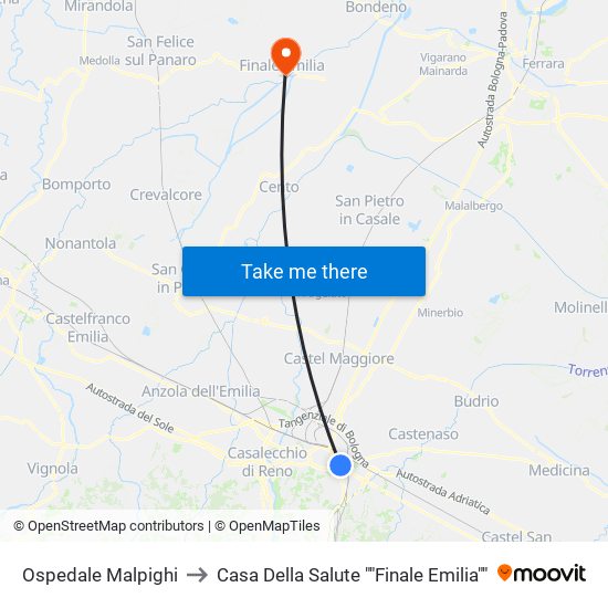 Ospedale Malpighi to Casa Della Salute ""Finale Emilia"" map