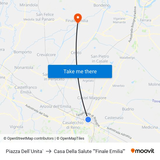 Piazza Dell`Unita` to Casa Della Salute ""Finale Emilia"" map