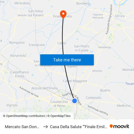 Mercato San Donato to Casa Della Salute ""Finale Emilia"" map