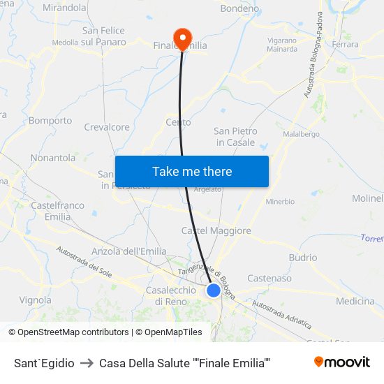 Sant`Egidio to Casa Della Salute ""Finale Emilia"" map