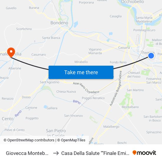 Giovecca Montebello to Casa Della Salute ""Finale Emilia"" map