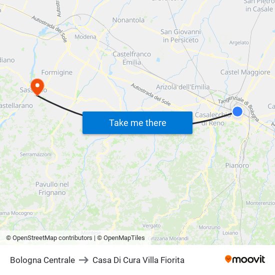 Bologna Centrale to Casa Di Cura Villa Fiorita map