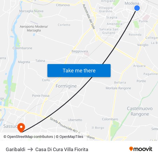 Garibaldi to Casa Di Cura Villa Fiorita map