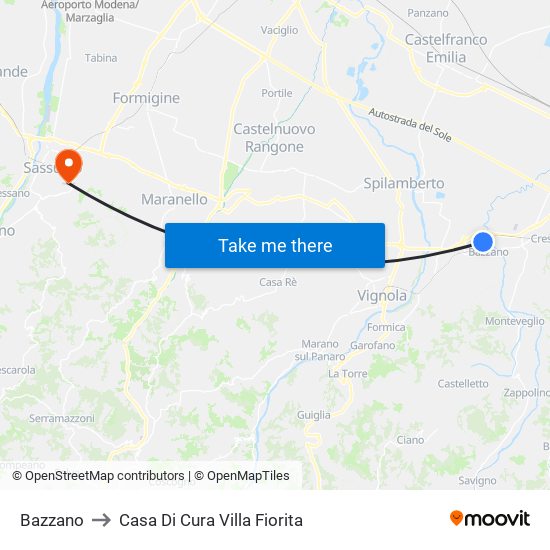 Bazzano to Casa Di Cura Villa Fiorita map