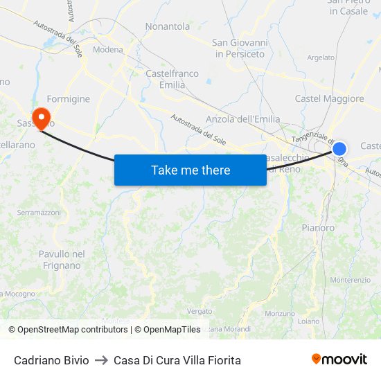 Cadriano Bivio to Casa Di Cura Villa Fiorita map