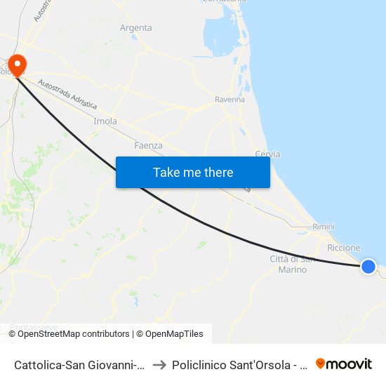 Cattolica-San Giovanni-Gabicce to Policlinico Sant'Orsola - Malpighi map