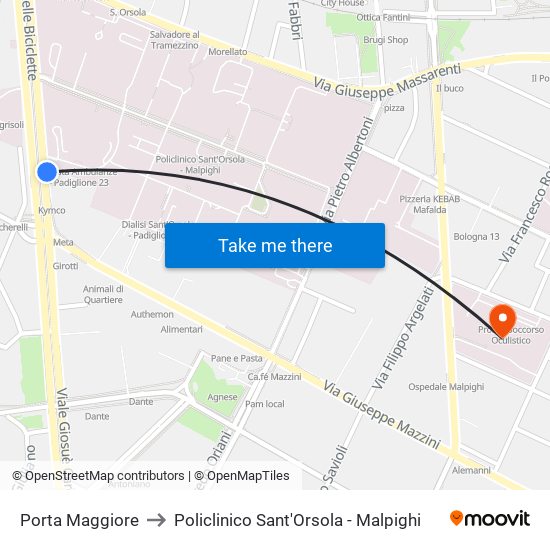 Porta Maggiore to Policlinico Sant'Orsola - Malpighi map