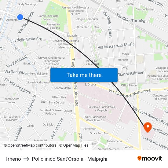 Irnerio to Policlinico Sant'Orsola - Malpighi map