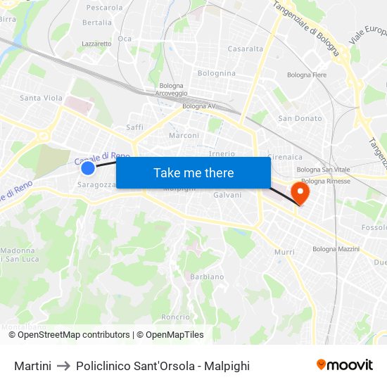 Martini to Policlinico Sant'Orsola - Malpighi map