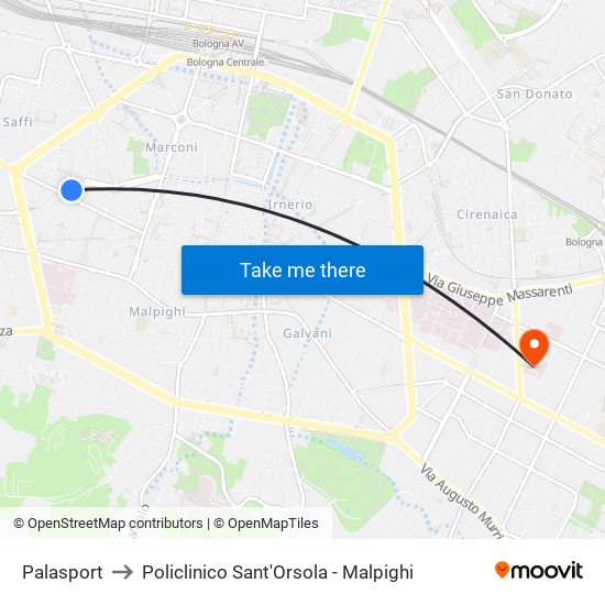 Palasport to Policlinico Sant'Orsola - Malpighi map