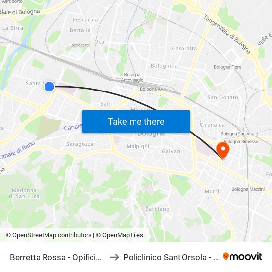Berretta Rossa - Opificio Golinelli to Policlinico Sant'Orsola - Malpighi map