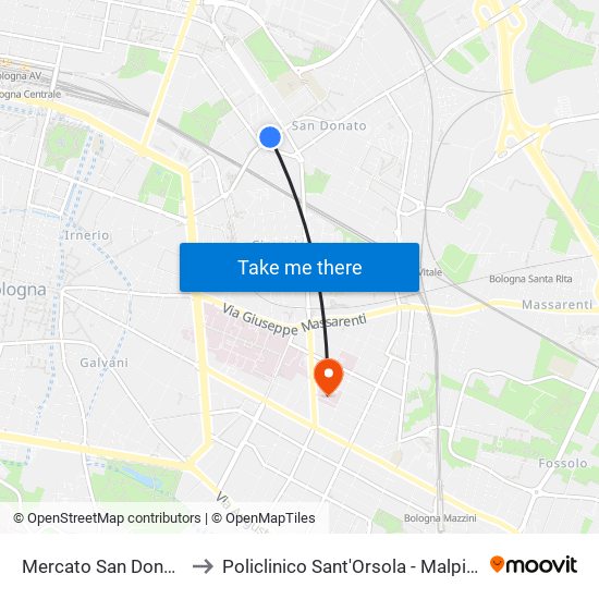 Mercato San Donato to Policlinico Sant'Orsola - Malpighi map