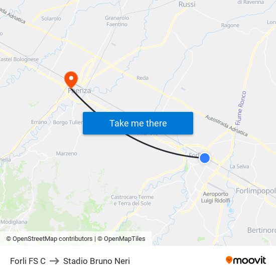 Forli FS C to Stadio Bruno Neri map