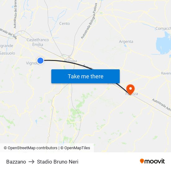 Bazzano to Stadio Bruno Neri map