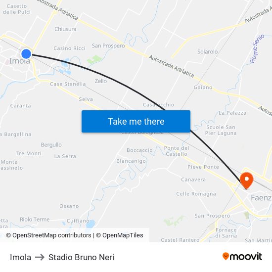 Imola to Stadio Bruno Neri map