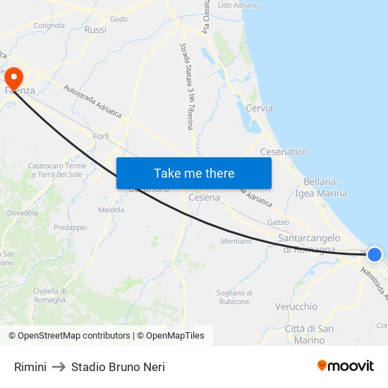 Rimini to Stadio Bruno Neri map