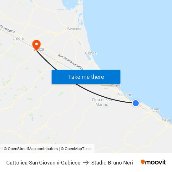 Cattolica-San Giovanni-Gabicce to Stadio Bruno Neri map