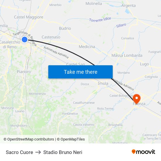 Sacro Cuore to Stadio Bruno Neri map