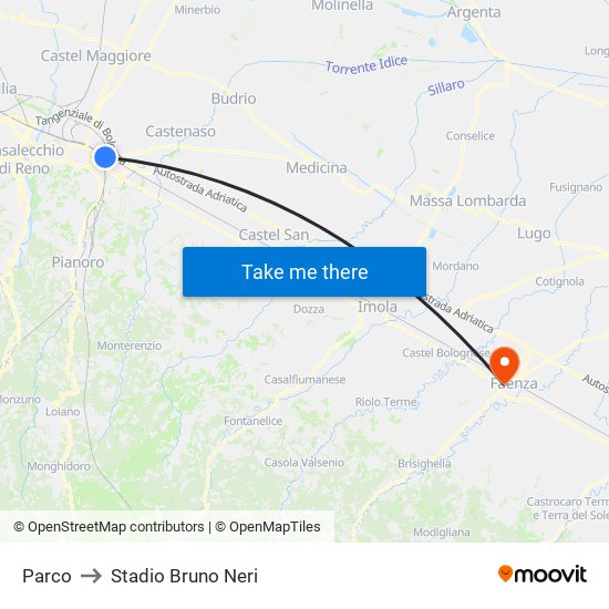 Parco to Stadio Bruno Neri map