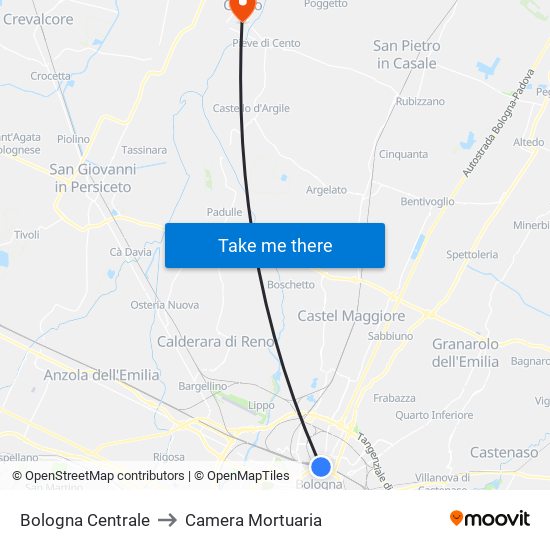 Bologna Centrale to Camera Mortuaria map