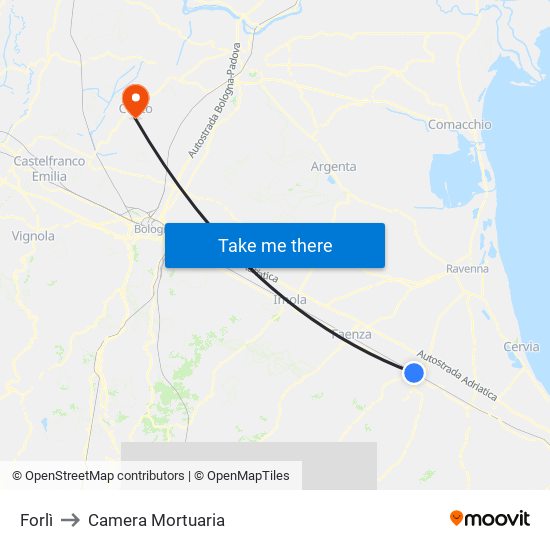 Forlì to Camera Mortuaria map