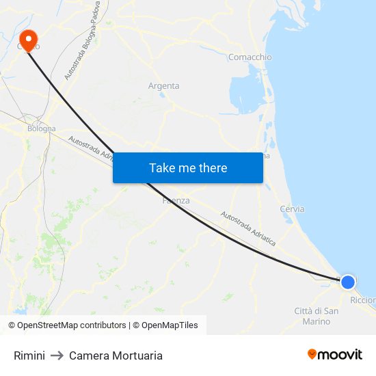 Rimini to Camera Mortuaria map
