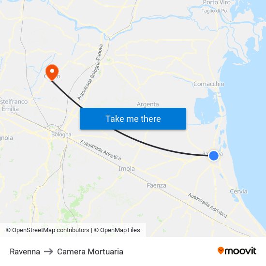 Ravenna to Camera Mortuaria map
