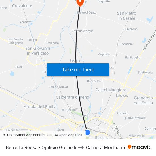Berretta Rossa - Opificio Golinelli to Camera Mortuaria map