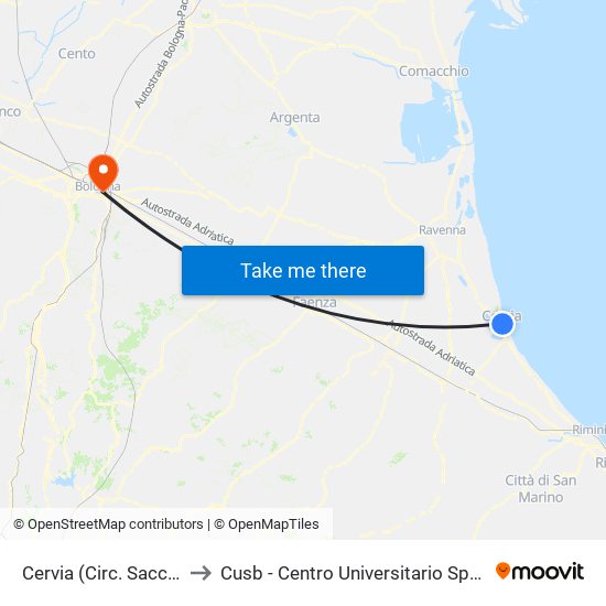 Cervia (Circ. Sacchetti Est) to Cusb - Centro Universitario Sportivo Bologna map