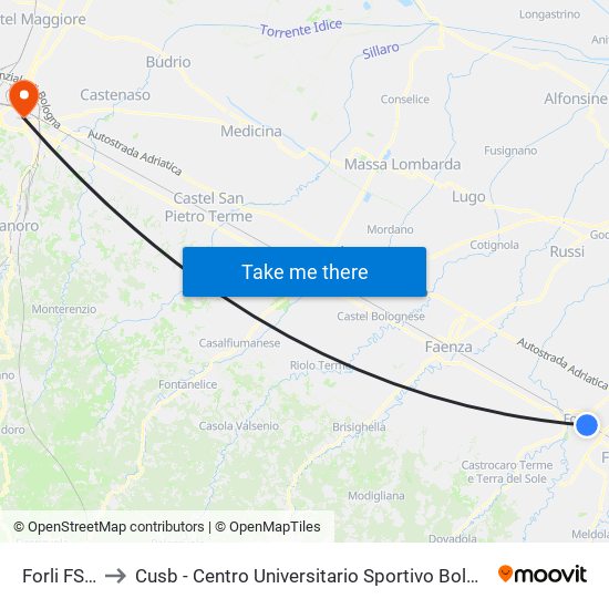 Forli FS A to Cusb - Centro Universitario Sportivo Bologna map