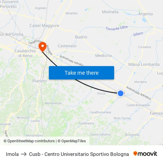 Imola to Cusb - Centro Universitario Sportivo Bologna map