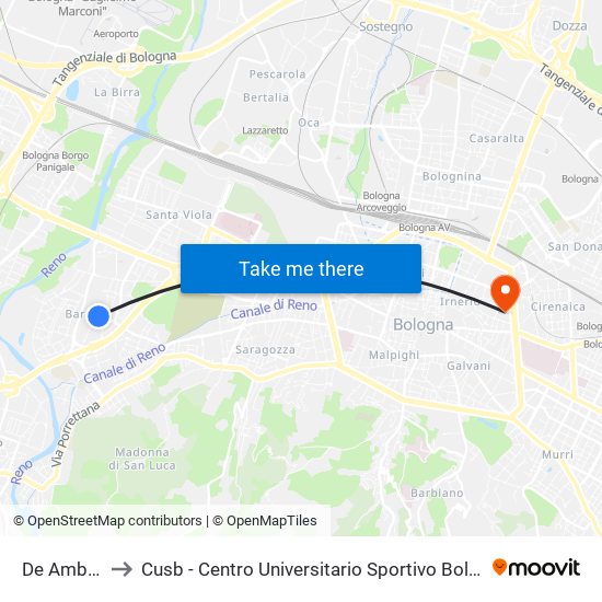De Ambris to Cusb - Centro Universitario Sportivo Bologna map
