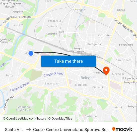 Santa Viola to Cusb - Centro Universitario Sportivo Bologna map