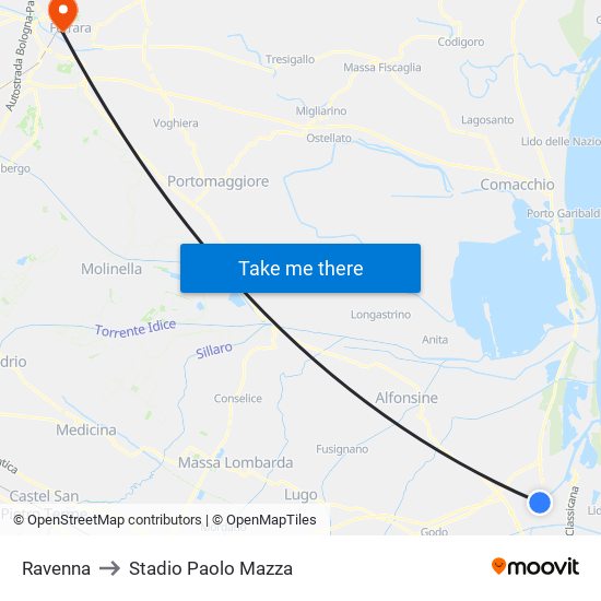 Ravenna to Stadio Paolo Mazza map