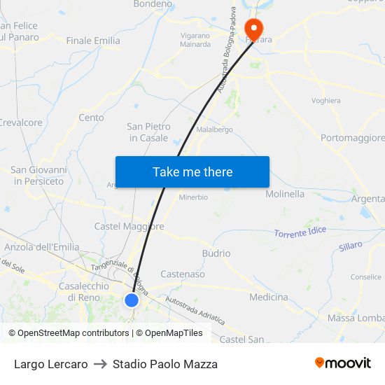 Largo Lercaro to Stadio Paolo Mazza map