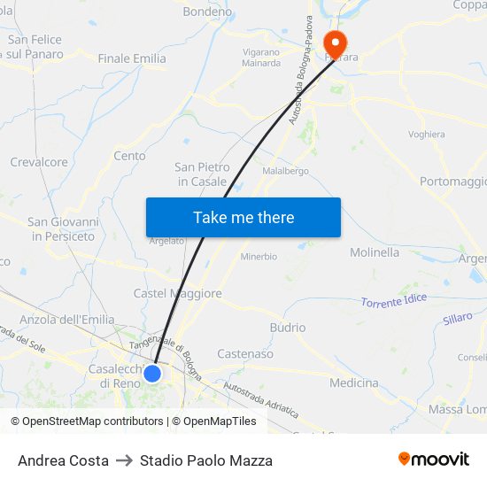 Andrea Costa to Stadio Paolo Mazza map