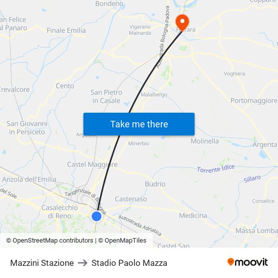 Mazzini Stazione to Stadio Paolo Mazza map