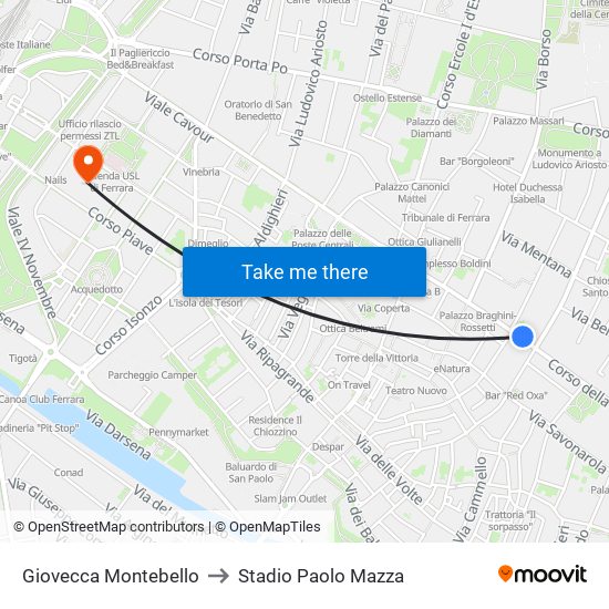 Giovecca Montebello to Stadio Paolo Mazza map