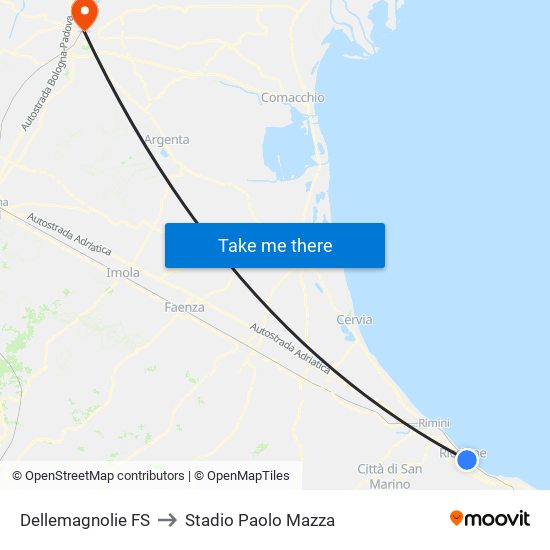 Dellemagnolie FS to Stadio Paolo Mazza map