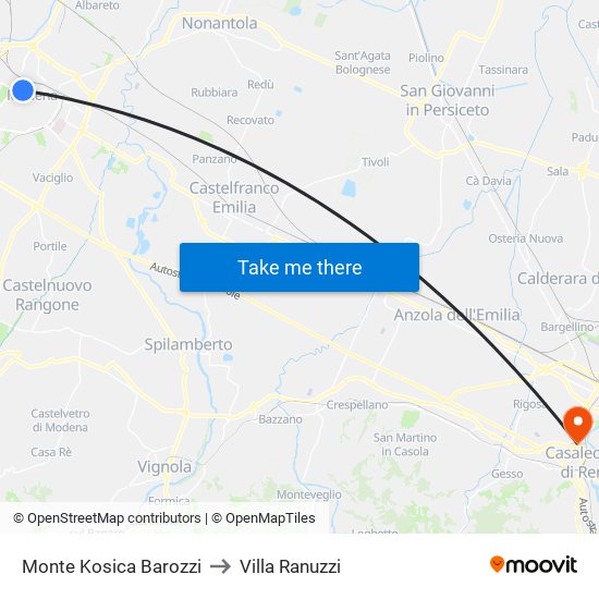 Monte Kosica Barozzi to Villa Ranuzzi map