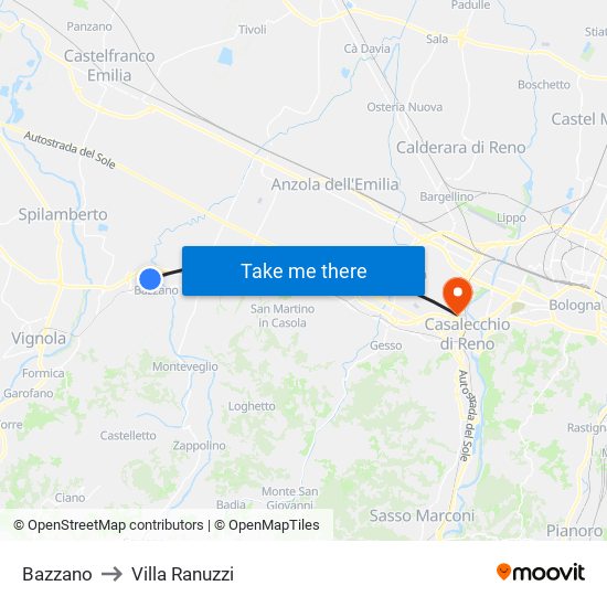 Bazzano to Villa Ranuzzi map