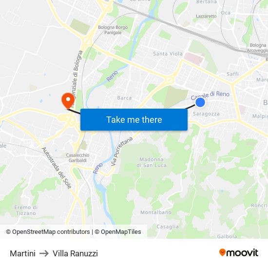 Martini to Villa Ranuzzi map