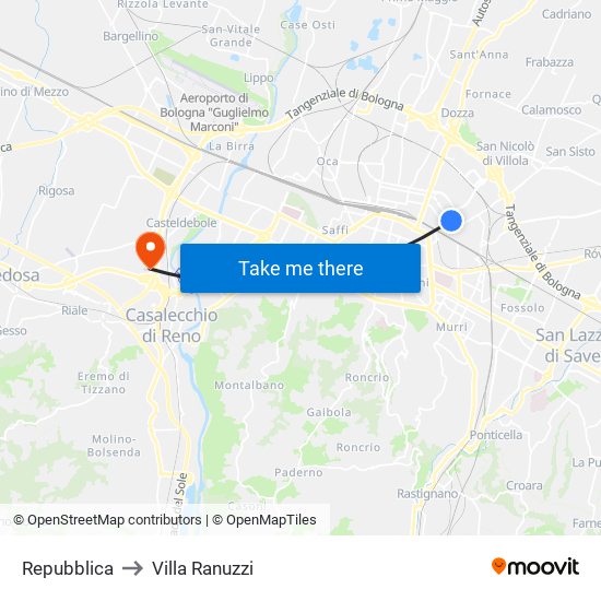 Repubblica to Villa Ranuzzi map